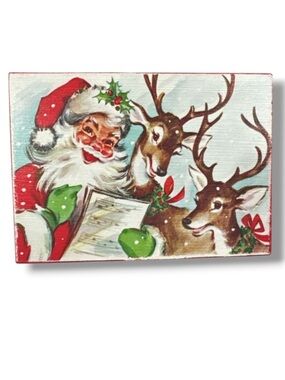 Quill to Paper Retro Vintage Santa Claus & Reindeers Home Wood Decor Christmas